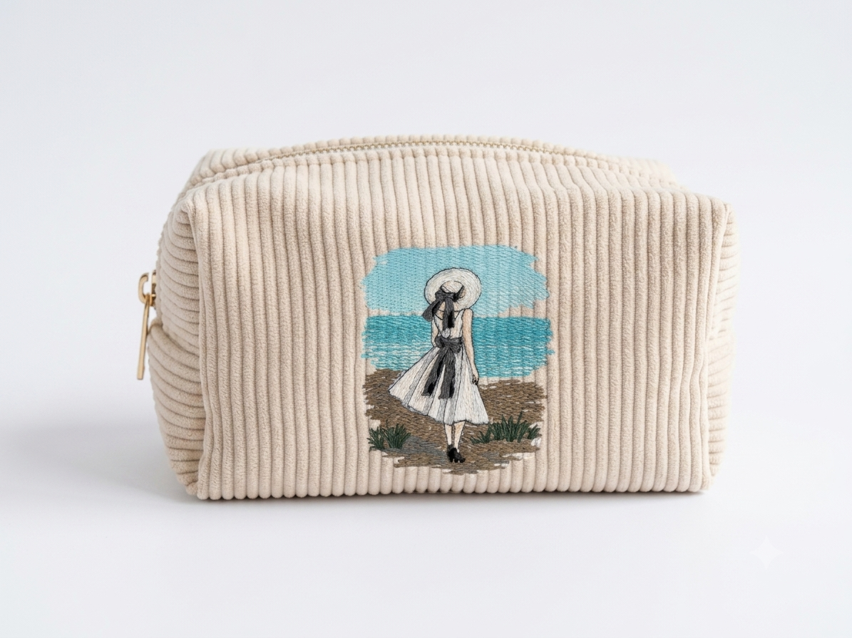 Trousse de toilette brodée femme à la plage